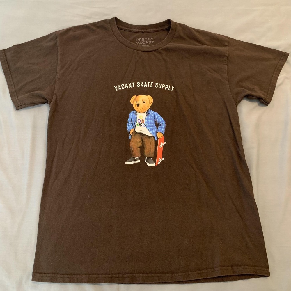 Pretty Vacant Skate Bear Shirt Mens Large Brown Vacant Skate Supply Graphic Tee - Picture 2 of 7